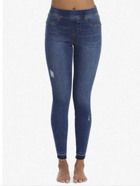 SPANX Medium Wash Distressed Skinny Ankle Jeans, Size M ~ EUC